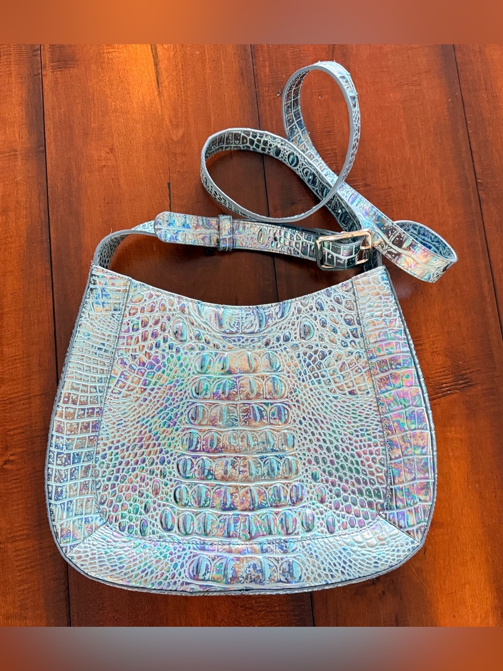 Brahmin Iridescent Croc-Embossed Shoulder Bag - Teal - Picture 2 of 6